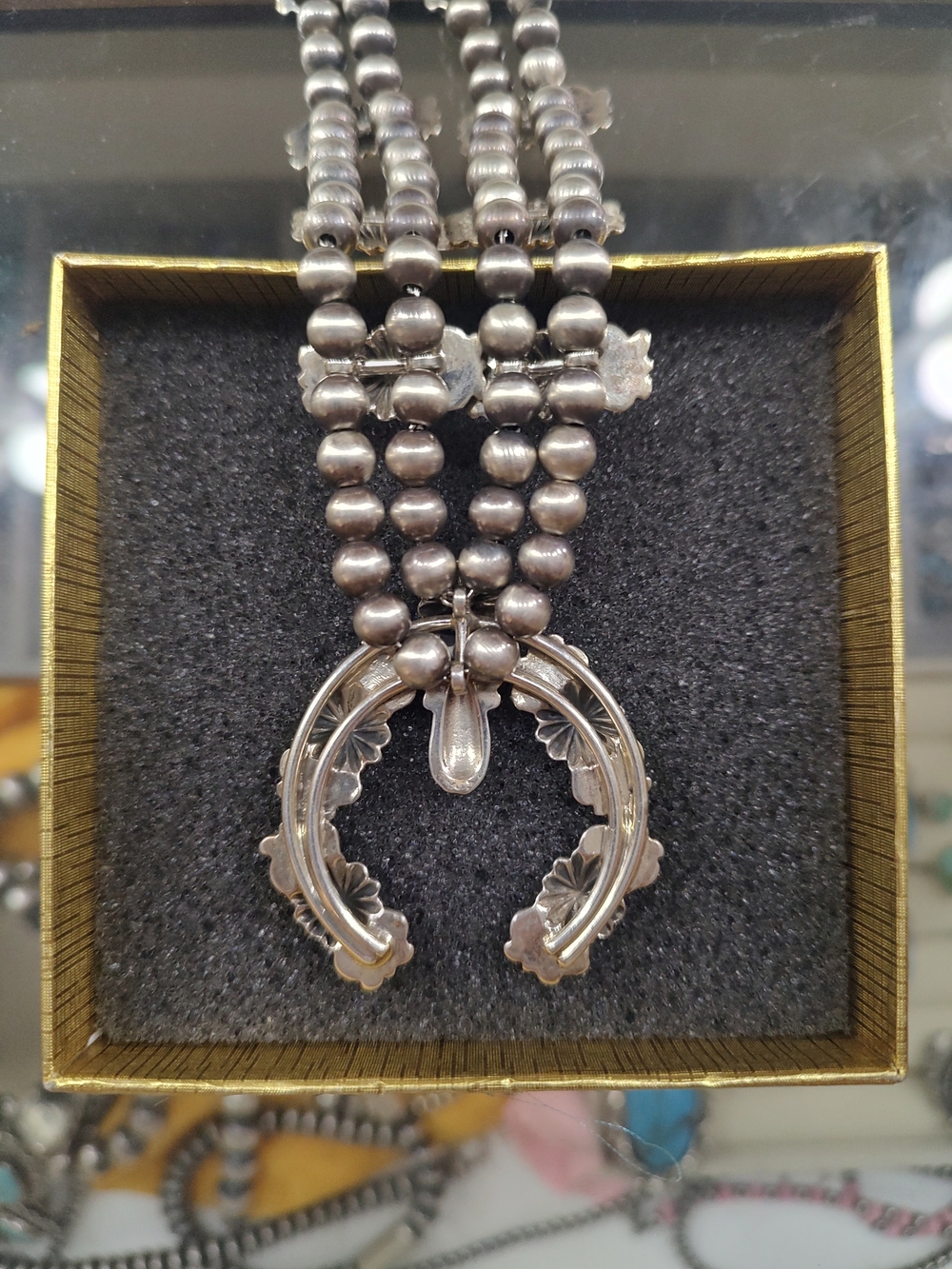 Sterling Silver Navajo-Style Squash Blossom Necklace with Earrings - Silver - Picture 7 of 10